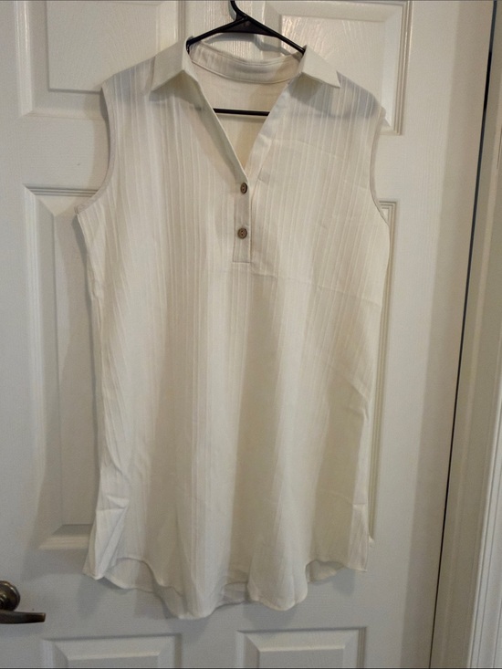 None Dresses & Skirts - Sleeveless Collared Dress - Off White/Cream